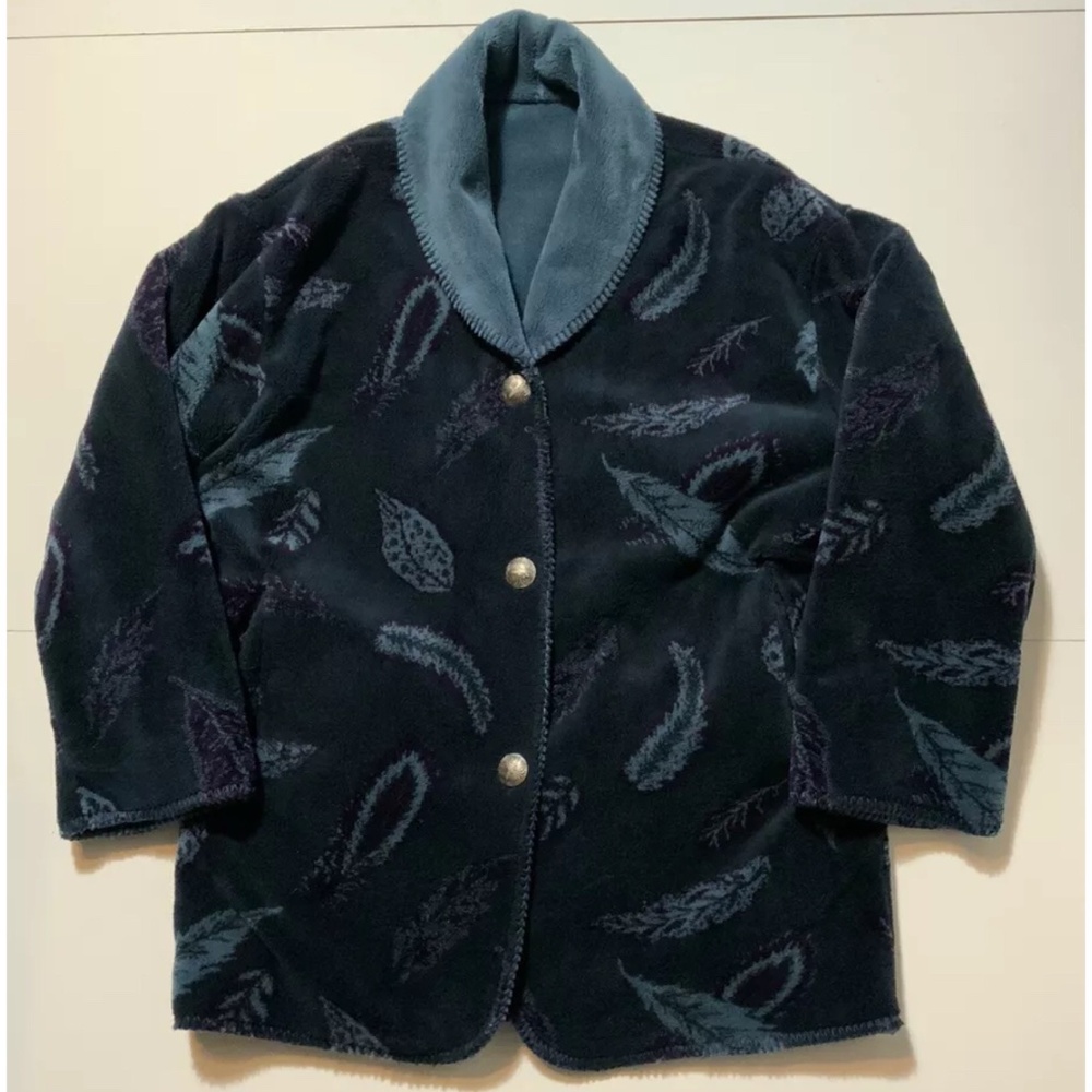 Vintage Denali Pile Fleece Feathers Reversible Shawl Collar Blanket Coat medium
